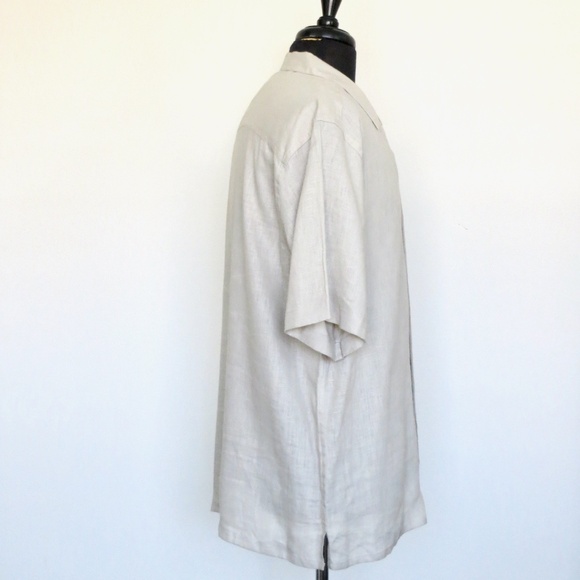NEW! Bruno Pure 100% Linen Button Front Shirt Short Sleeve khaki Tan SZ L - Picture 4 of 5